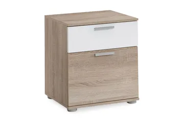 Polyxo Sängbord 38 cm med Förvaring 2 Lådor - Vit/Ekfärg/Ljusgrå - Möbler - Bord & matgrupp - Avlastningsbord & sidobord - Sängbord & nattduksbord
