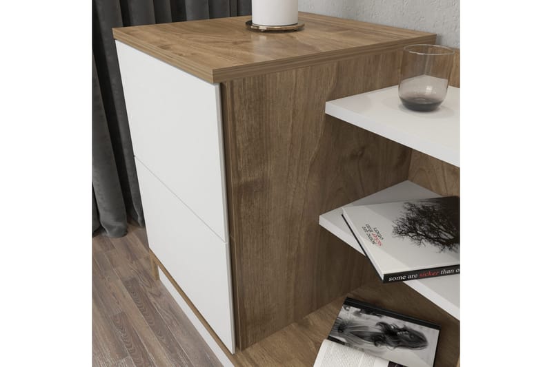 Rinorea Sängbord 72x60 cm i Ek med Lådor och Förvaring - Vit - Möbler - Bord & matgrupp - Avlastningsbord & sidobord - Sängbord & nattduksbord