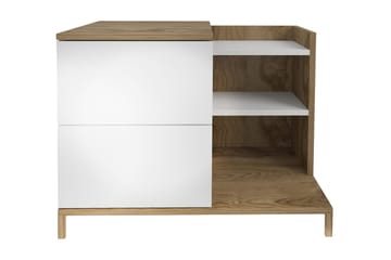 Rinorea Sängbord 72x60 cm i Ek med Lådor och Förvaring - Vit - Möbler - Bord & matgrupp - Avlastningsbord & sidobord - Sängbord & nattduksbord
