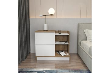 Rinorea Sängbord 72x60 cm i Ek med Lådor och Förvaring - Vit - Möbler - Bord & matgrupp - Avlastningsbord & sidobord - Sängbord & nattduksbord