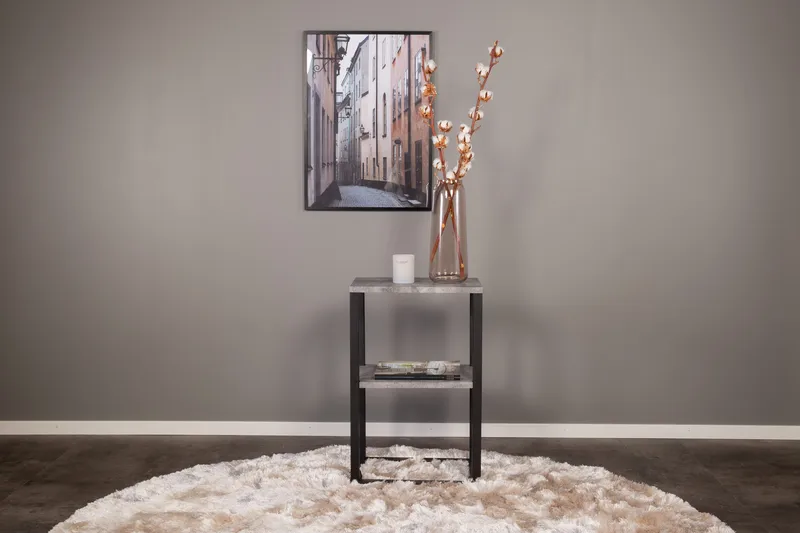 Rise Smalt Sängbord 45 cm med Förvaring i Trä med Metallstativ - Betonggrå - Möbler - Bord & matgrupp - Avlastningsbord & sidobord - Sängbord & nattduksbord