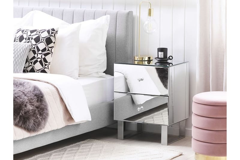 Sängbord 2 lådor spegeleffekt NESLE - Silver - Sängbord & nattduksbord