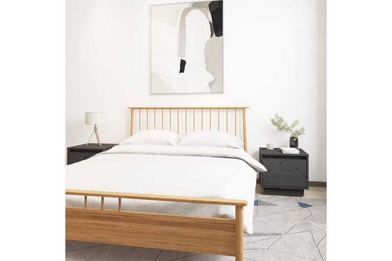 Sängbord 2 st grå 35x34x32 cm massiv furu - Grå - Sängbord & nattduksbord