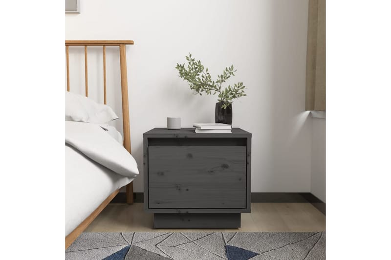 Sängbord 2 st grå 35x34x32 cm massiv furu - Grå - Sängbord & nattduksbord
