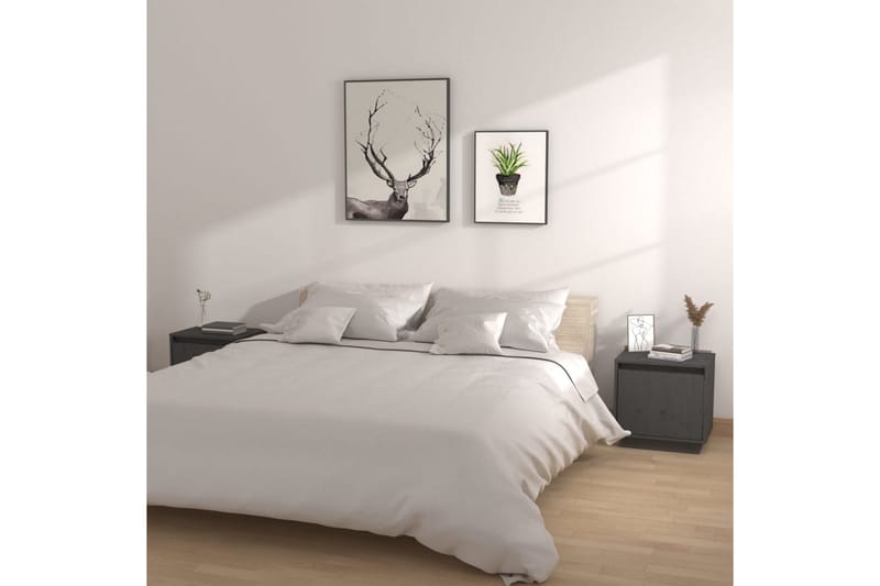 Sängbord 2 st grå 40x30x40 cm massiv furu - Grå - Sängbord & nattduksbord