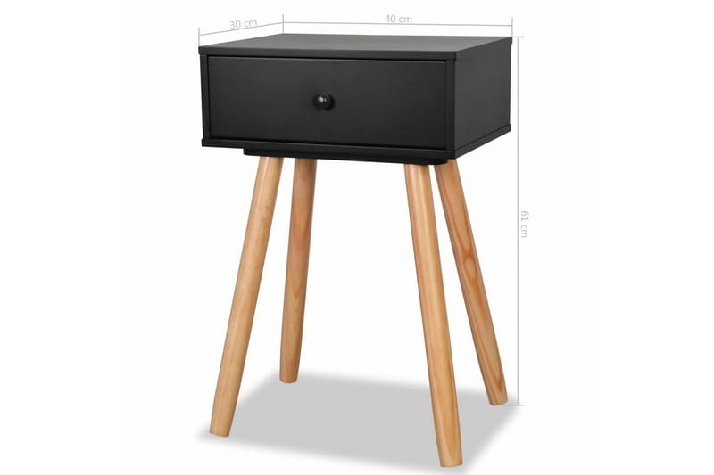 Sängbord 2 st massiv furu 40x30x61 cm svart - Svart - Sängbord & nattduksbord