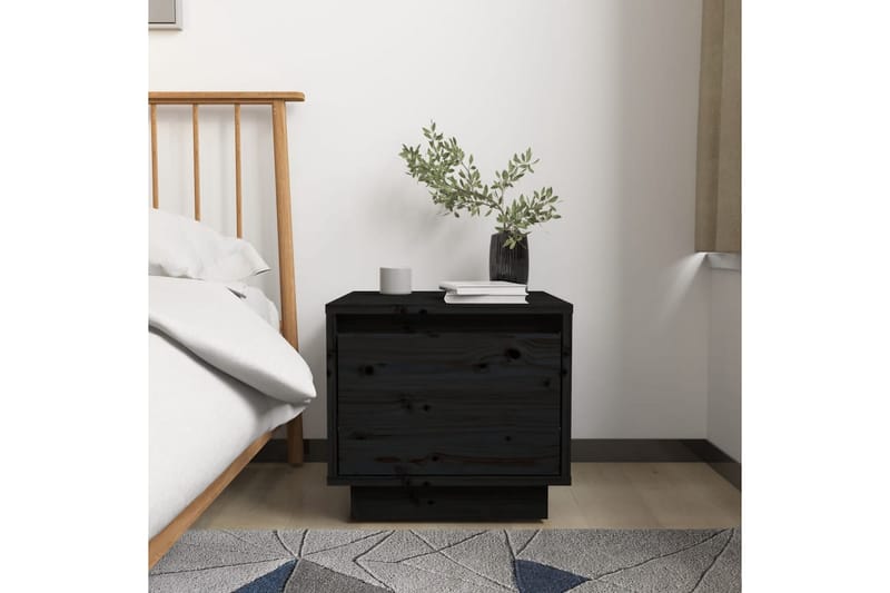 Sängbord 2 st svart 35x34x32 cm massiv furu - Svart - Sängbord & nattduksbord