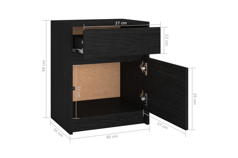 Sängbord 2 st svart 40x31x50 cm massivt furu - Svart - Sängbord & nattduksbord