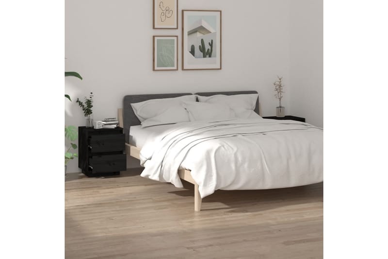Sängbord 2 st svart 40x35x50 cm massiv furu - Svart - Sängbord & nattduksbord