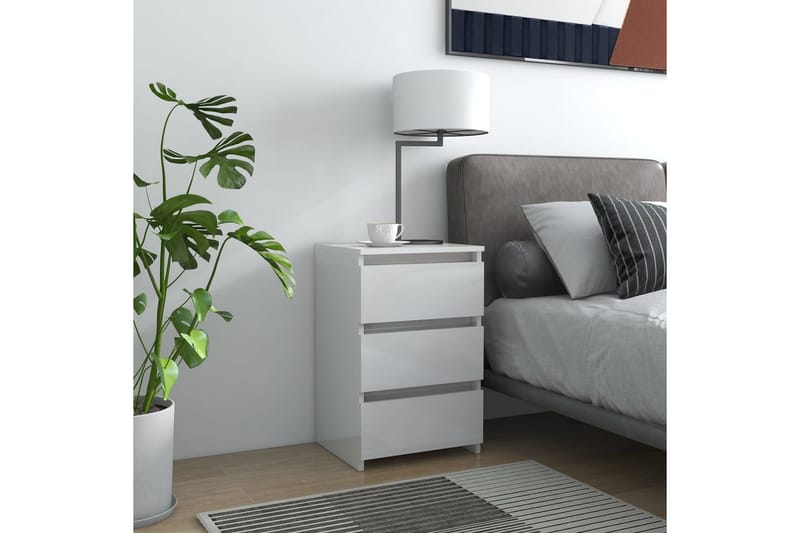 Sängbord 2 st vit högglans 40x35x62,5 cm spånskiva - Vit - Sängbord & nattduksbord