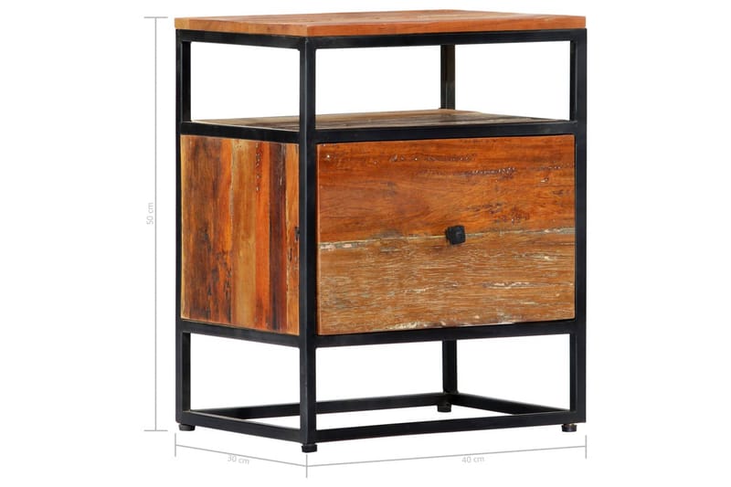 Sängbord 40x30x50 cm massivt återvunnet trä och stål - Brun - Sängbord & nattduksbord