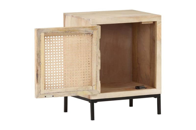 Sängbord 40x30x50 cm massivt mangoträ och naturlig rotting - Brun - Sängbord & nattduksbord