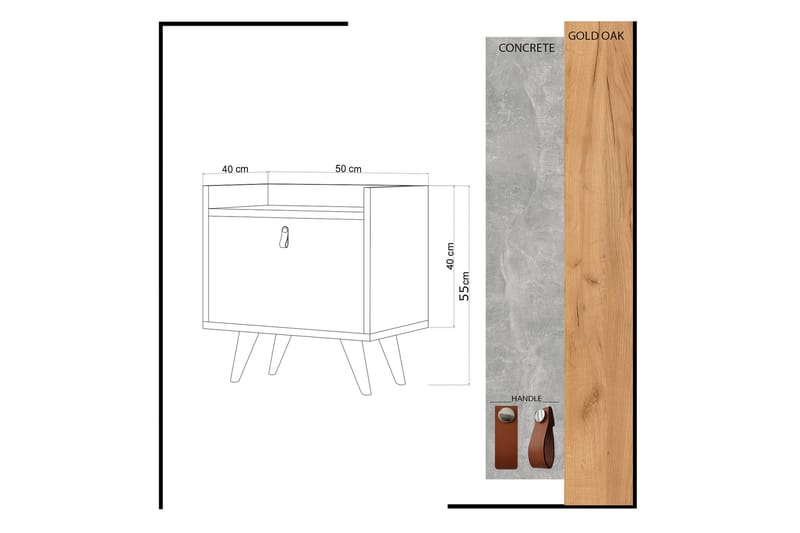 Sängbord 50 cm - Guld/Natur/Svart - Möbler - Bord & matgrupp - Avlastningsbord & sidobord - Sängbord & nattduksbord