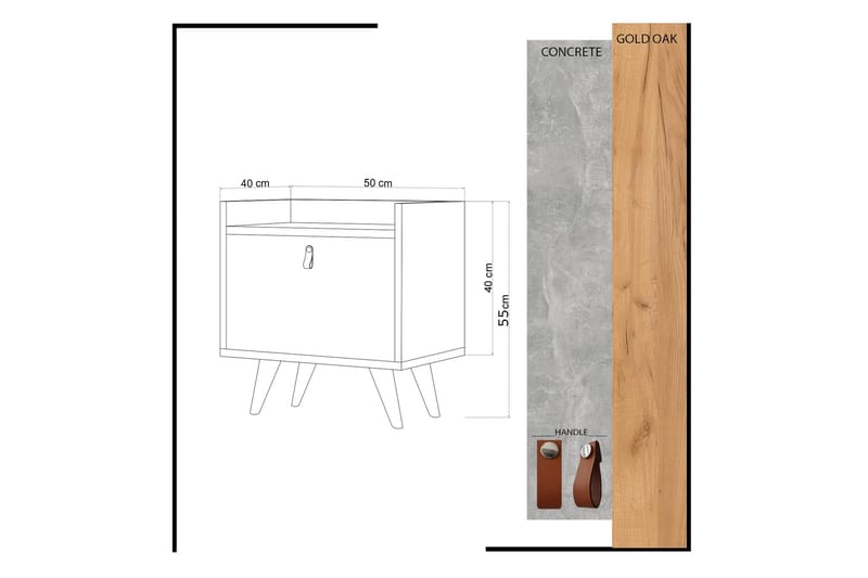 Sängbord 50 cm - Guld/Natur/Svart - Sängbord & nattduksbord