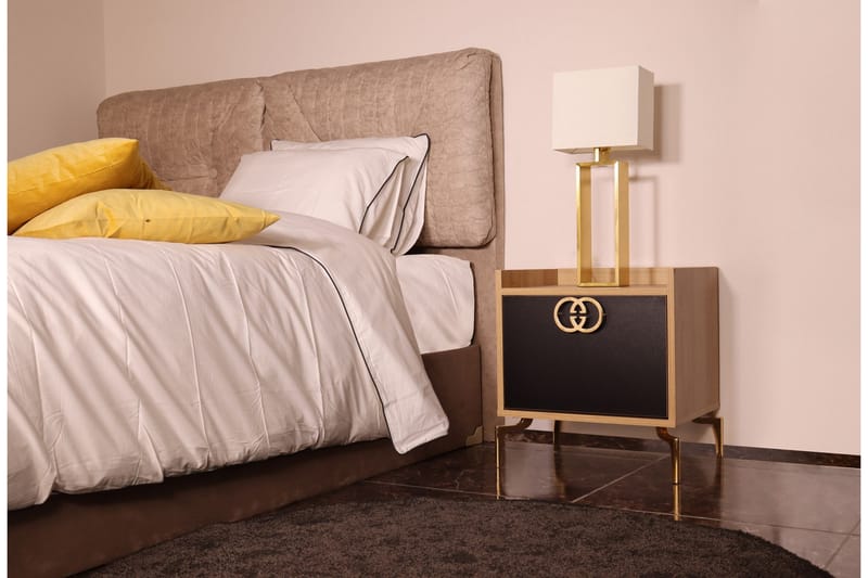 Sängbord 50 cm - Guld/Natur/Svart - Sängbord & nattduksbord