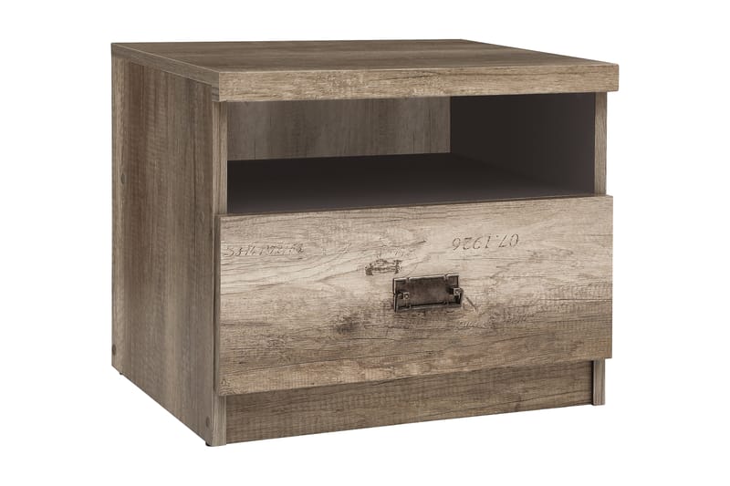 Sängbord 50 cm med Förvaring Låda + Hylla Minette - Ekfärg/Grå - Sängbord & nattduksbord