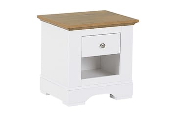 Sängbord Aviana 48 cm med Förvaring Låda + Hylla - Vit/Brun - Möbler - Bord & matgrupp - Avlastningsbord & sidobord - Sängbord & nattduksbord