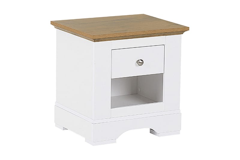 Sängbord Aviana 48 cm med Förvaring Låda + Hylla - Vit/Brun - Möbler - Bord & matgrupp - Avlastningsbord & sidobord - Sängbord & nattduksbord