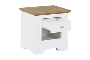 Sängbord Aviana 48 cm med Förvaring Låda + Hylla - Vit/Brun - Möbler - Bord & matgrupp - Avlastningsbord & sidobord - Sängbord & nattduksbord