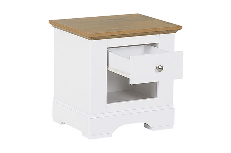 Sängbord Aviana 48 cm med Förvaring Låda + Hylla - Vit/Brun - Möbler - Bord & matgrupp - Avlastningsbord & sidobord - Sängbord & nattduksbord