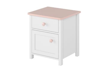 Sängbord Barn Laber 42 cm med Förvaring Låda + Skåp - Vit/Rosa - Möbler - Bord & matgrupp - Avlastningsbord & sidobord - Sängbord & nattduksbord
