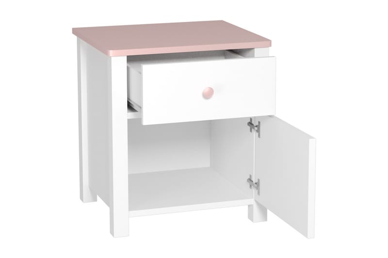Sängbord Barn Laber 42 cm med Förvaring Låda + Skåp - Vit/Rosa - Möbler - Bord & matgrupp - Avlastningsbord & sidobord - Sängbord & nattduksbord