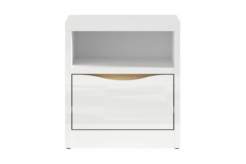 Sängbord Breville 42 cm med Förvaring Hylla + Låda - Natur/Vit Högglans - Sängbord & nattduksbord