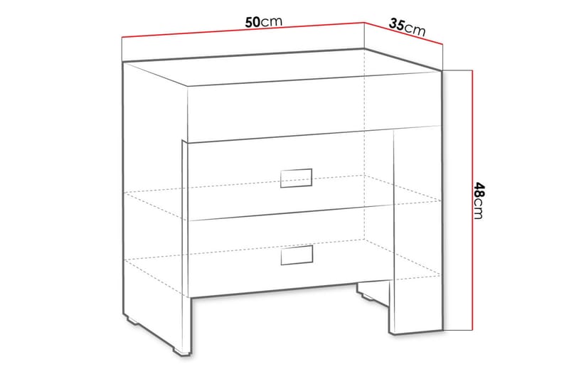 Sängbord Cezac 50 cm Vänster med Förvaring 2 Lådor - Beige/Grå - Sängbord & nattduksbord