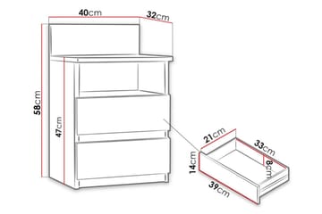 Sängbord Charlise 40 cm med Förvaring 2 Lådor + Hylla - Beige/Grå - Möbler - Bord & matgrupp - Avlastningsbord & sidobord - Sängbord & nattduksbord