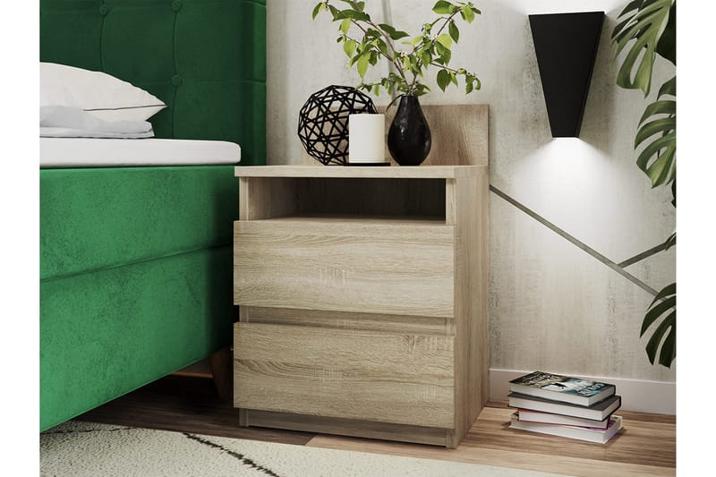 Sängbord Charlise 40 cm med Förvaring 2 Lådor + Hylla - Beige/Grå - Sängbord & nattduksbord