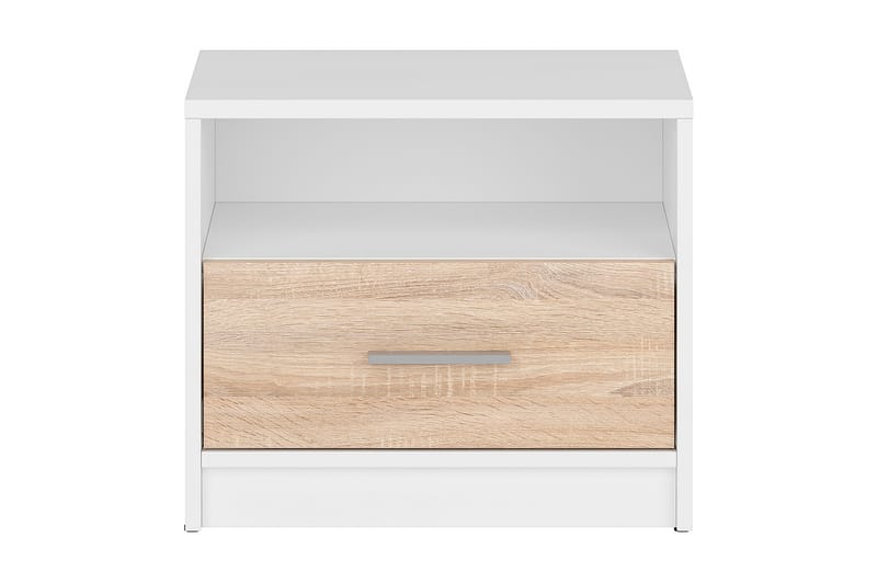 Sängbord Chiotto Plus 50 cm med Förvaring Låda + Hylla - Natur/Vit - Sängbord & nattduksbord