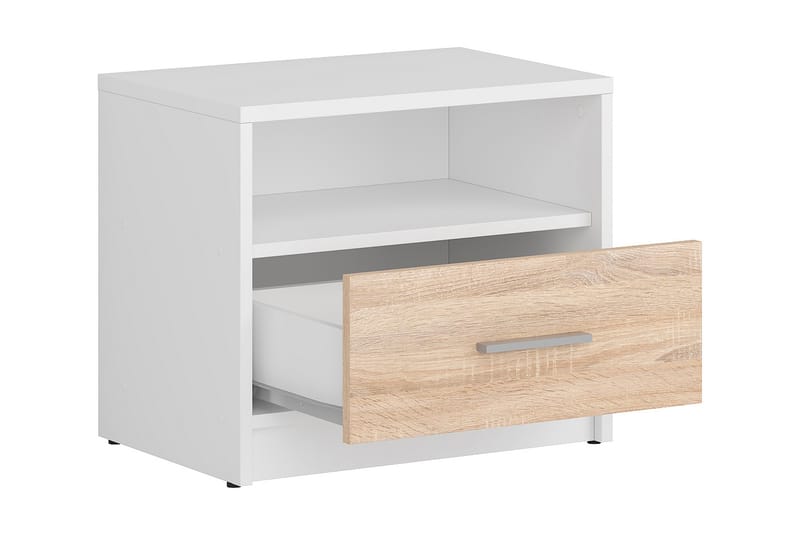 Sängbord Chiotto Plus 50 cm med Förvaring Låda + Hylla - Natur/Vit - Sängbord & nattduksbord