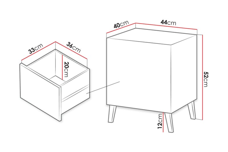 Sängbord Demjen 44 cm - Matt Svart - Möbler - Bord & matgrupp - Avlastningsbord & sidobord - Sängbord & nattduksbord