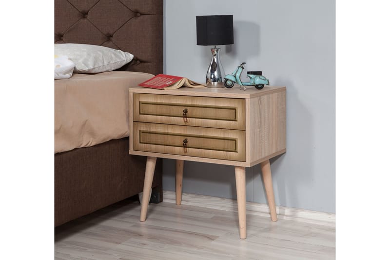 Sängbord Dirk 60 cm med Förvaring 2 Lådor Ram - Brun - Sängbord & nattduksbord
