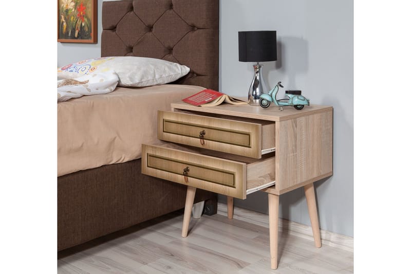 Sängbord Dirk 60 cm med Förvaring 2 Lådor Ram - Brun - Sängbord & nattduksbord