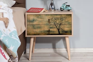 Sängbord Dirk 60 cm med Förvaring 2 Lådor Trädsilhuett - Brun/Grön - Möbler - Bord & matgrupp - Avlastningsbord & sidobord - Sängbord & nattduksbord