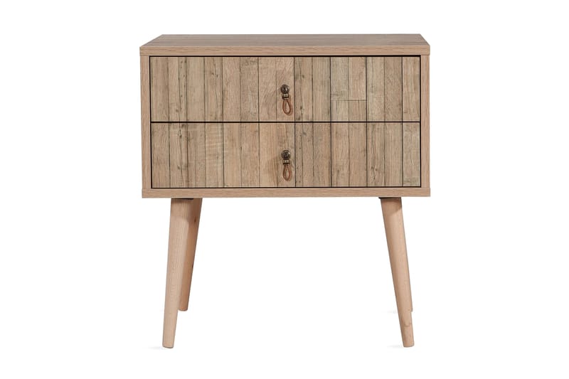 Sängbord Dirk 60 cm med Förvaring 2 Lådor Vertikalt Panel - Ljusbrun - Möbler - Bord & matgrupp - Avlastningsbord & sidobord - Sängbord & nattduksbord