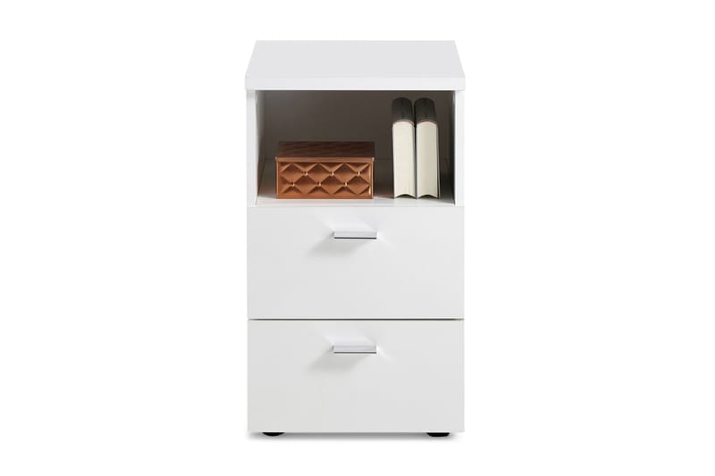 Sängbord Dulcinia 35 cm med Förvaring 2 Lådor + Hylla - Extra Vit - Möbler - Bord & matgrupp - Avlastningsbord & sidobord - Sängbord & nattduksbord