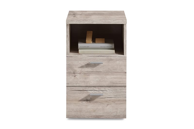 Sängbord Dulcinia 35 cm med Förvaring 2 Lådor + Hylla - Grå/Natur - Sängbord & nattduksbord