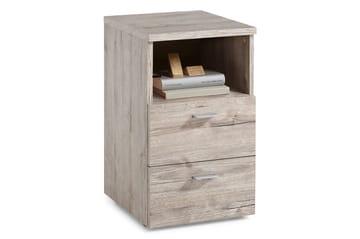 Sängbord Dulcinia 35 cm med Förvaring 2 Lådor + Hylla - Grå/Natur - Möbler - Bord & matgrupp - Avlastningsbord & sidobord - Sängbord & nattduksbord