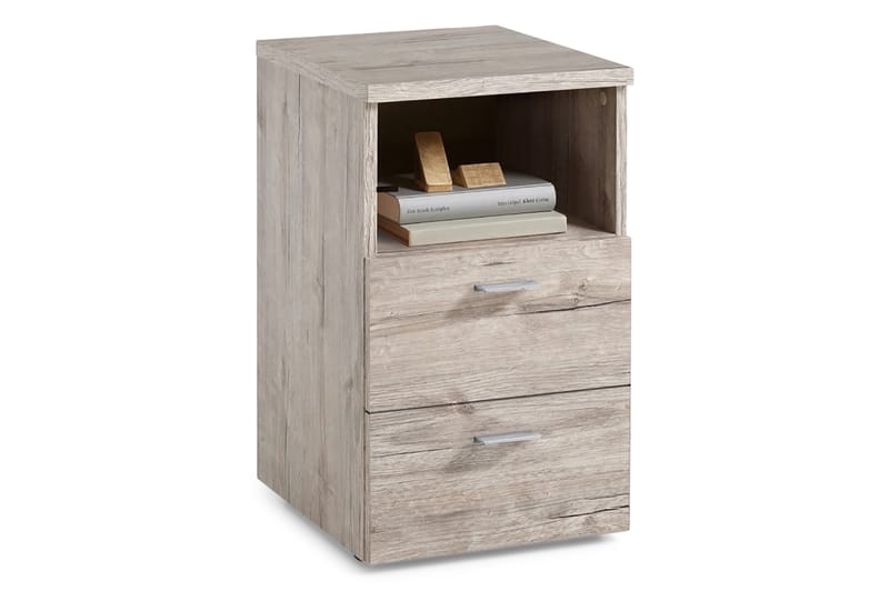 Sängbord Dulcinia 35 cm med Förvaring 2 Lådor + Hylla - Grå/Natur - Möbler - Bord & matgrupp - Avlastningsbord & sidobord - Sängbord & nattduksbord