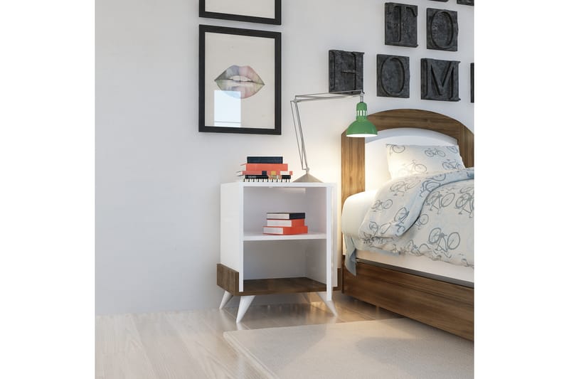Sängbord Dumö 35 cm med Förvaring Skåp - Vit/Brun - Sängbord & nattduksbord