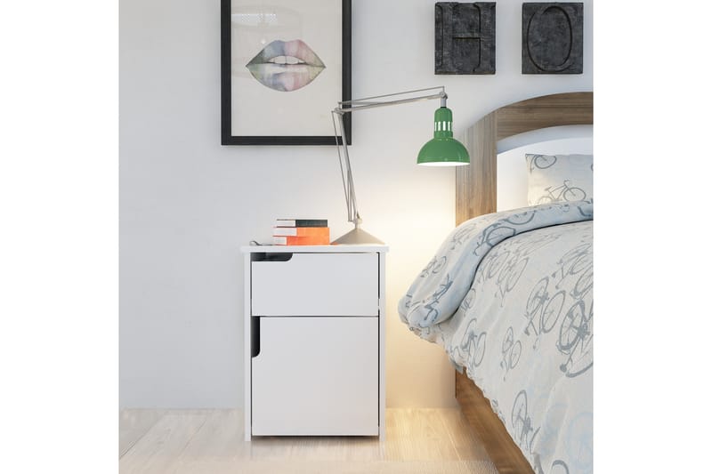 Sängbord Dumö 40 cm med Förvaring 2 Skåp - Vit - Sängbord & nattduksbord