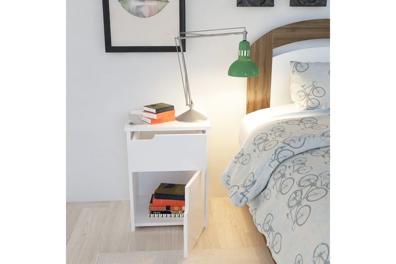 Sängbord Dumö 40 cm med Förvaring 2 Skåp - Vit - Sängbord & nattduksbord