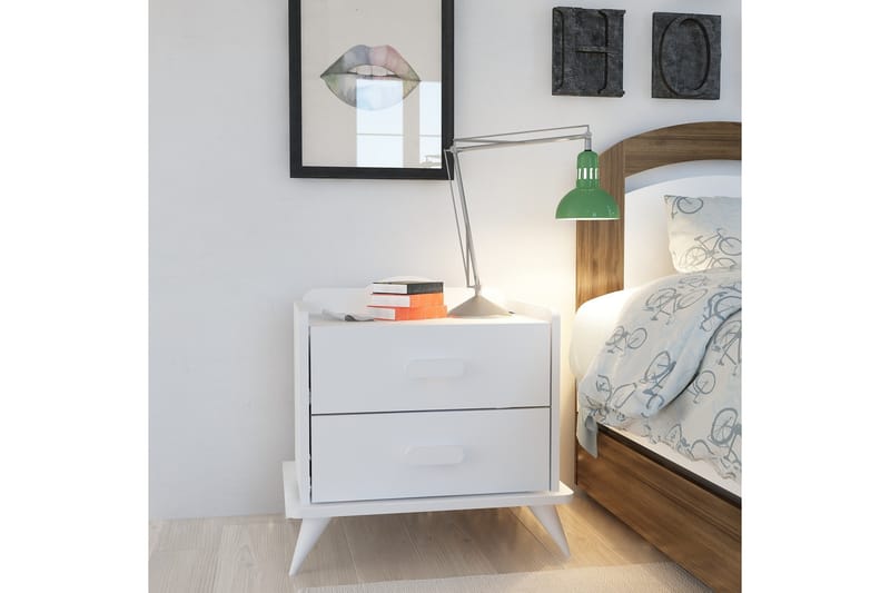 Sängbord Dumö 60 cm med Förvaring 2 Lådor - Vit - Sängbord & nattduksbord