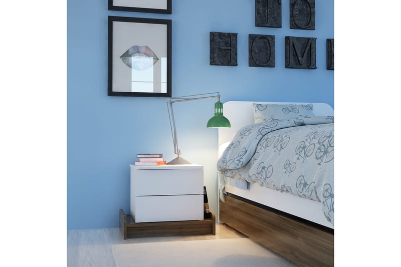 Sängbord Dumö 60 cm med Förvaring 2 Lådor - Vit/Brun - Sängbord & nattduksbord