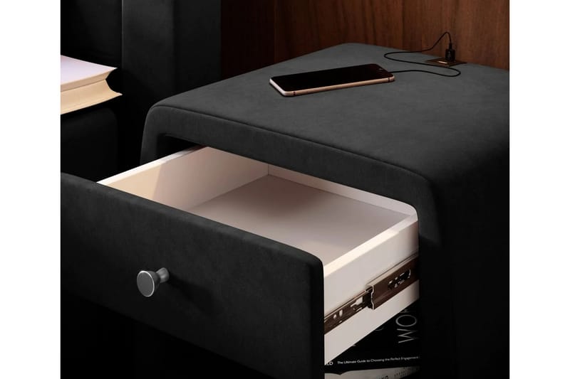 Sängbord Evander 48 cm med Förvaring Låda - Svart - Sängbord & nattduksbord