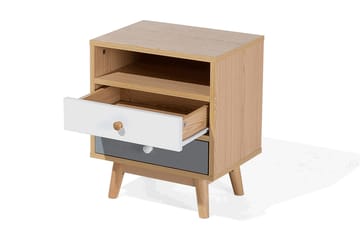 Sängbord Francise 40 cm med Förvaring 2 Lådor + Hylla - Brun/Vit/Grå - Möbler - Bord & matgrupp - Avlastningsbord & sidobord - Sängbord & nattduksbord