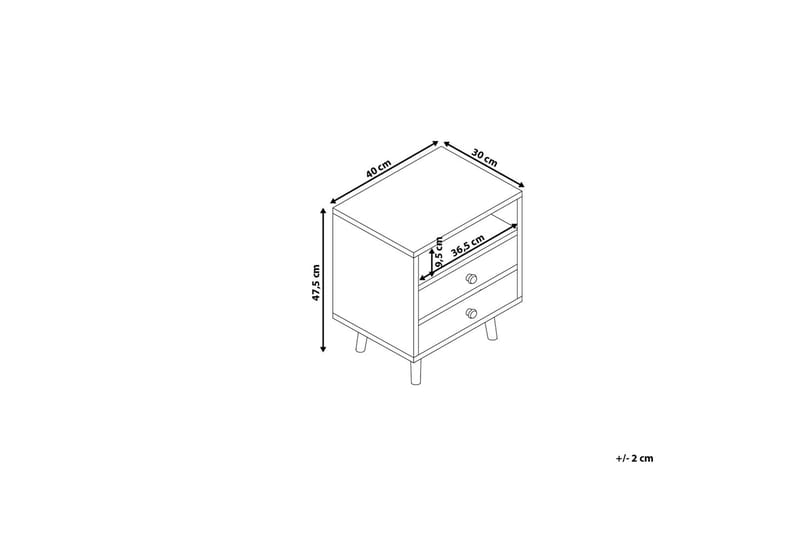Sängbord Francise 40 cm med Förvaring 2 Lådor + Hylla - Brun/Vit/Grå - Sängbord & nattduksbord