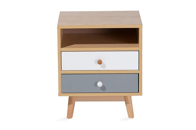 Sängbord Francise 40 cm med Förvaring 2 Lådor + Hylla - Brun/Vit/Grå - Möbler - Bord & matgrupp - Avlastningsbord & sidobord - Sängbord & nattduksbord